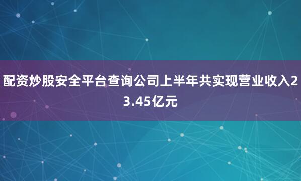 配资炒股安全平台查询公司上半年共实现营业收入23.45亿元